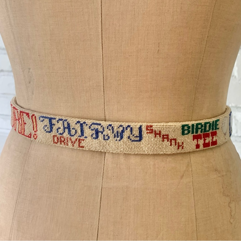 Vintage Needlepoint Embroidered Golf Motif Themed Belt 26/27/28/29/30 Inches - Picture 10 of 14